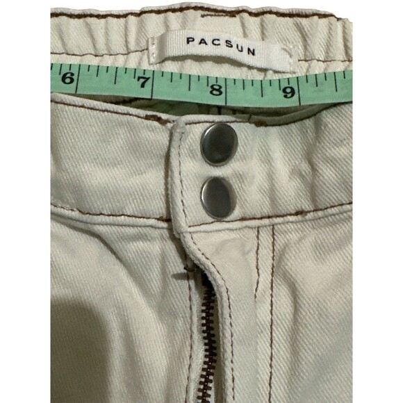 Pacsun Women's Off White Stretch Waist Cargo Pants Straight Baggy Skate Large - Picture 6 of 7